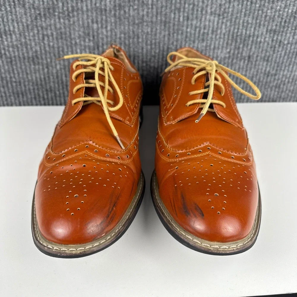 Bruno Marc Mens Cognac Brown Wingtip Brogue Oxford Dress Shoes Lace Up Size 11‎